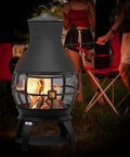 Compact Wood Burning Chiminea Fire Pit For Outdoors, Small Patio Outdoor Fireplace, 17.7 Inches, Cast Iron, campout setting