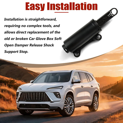 Smooth Operator Glove Box Dampener With Dead Silent Anti Slam Features And Slick Soft Close Function For Chevy GMC Buick Trucks And SUVs Dead Simple Replacement in black, highlighted with an SUV background.