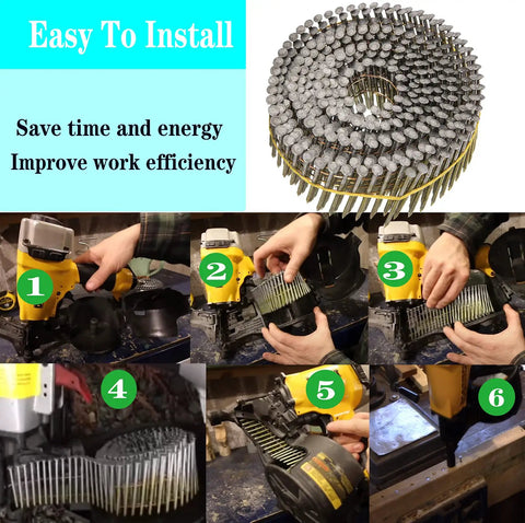 1-1/2 Inch Hot-Dipped Galvanized 15 Degree Collated Wire Coil Siding Nails Full Round Head Ring Shank 0.092 Inch For Rough Nailing Lathing And Sheathing 1600 Count installation steps