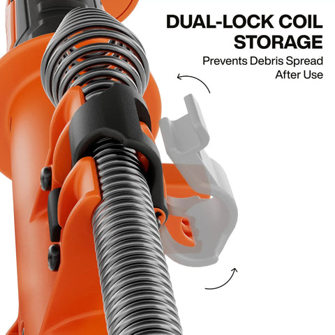 Close-up of dual-lock coil storage system on Extendable 3 To 6 Foot Steel Toilet Auger With Hybrid Manual Operation And Drill Compatibility.