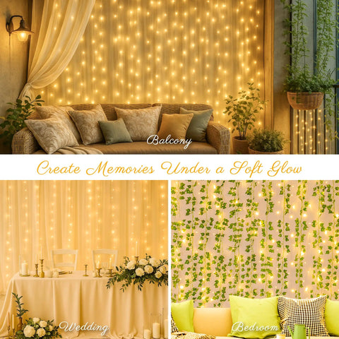 304 LED Curtain Lights Outdoor 9.8Ft By 9.8Ft With 8 Modes Plug In Connectable Fairy String Lights for balcony and wedding decor