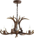 26 Inch Brown Resin Faux Horn Antler Chandelier 4 Light Rustic Farmhouse Hanging Light for Dining Room Living Room Cabin