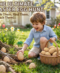 Child outdoors with 24 Dino Eggs Dig Kit For Kids With Magnifier And Excavation Tools, STEM Dino Egg Discovery Set For Boys And Girls
