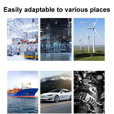 Easily adaptable to various settings featuring industrial robots, wind turbines, shipping, cars, and mechanical parts.