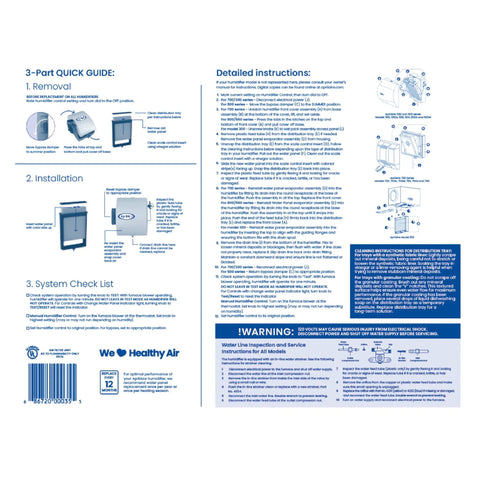 Instruction guide for Water Panel Humidifier Filter Replacement For Whole House Humidifier Models 300 350 360 560 600 700 760