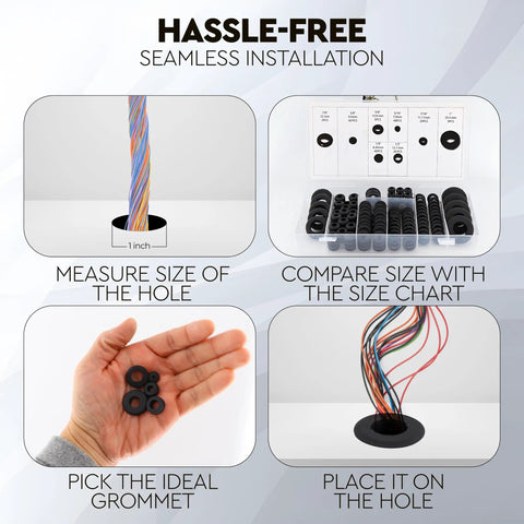 Steps using 125 Piece Rubber Grommet Kit With 18 Sizes For Wiring and Automotive Firewall Grommets