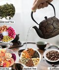Tetsubin Style Cast Iron Teapot 40oz Enamel Coated Stovetop Kettle With Stainless Steel Infuser And Heat Resistant Handle
