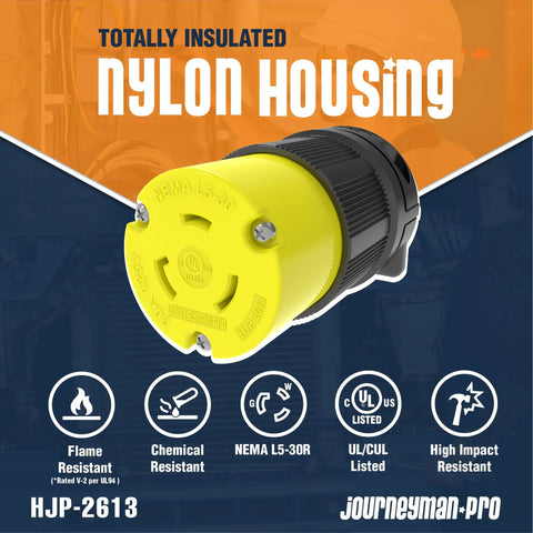 Locking NEMA L5-30R Plug Connector 30 Amp 125 Volt Two Pole Three Wire Locking Female Outlet Nylon Housing