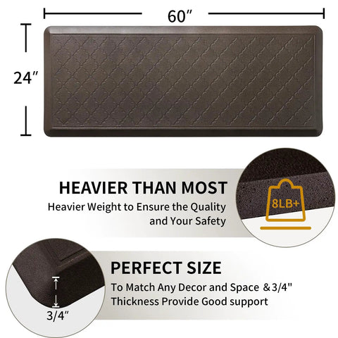 Image of a 24 X 60 Inch Extra Thick Anti Fatigue Kitchen Mat And Office Runner, measuring 3/4 inch thick, shown in brown.