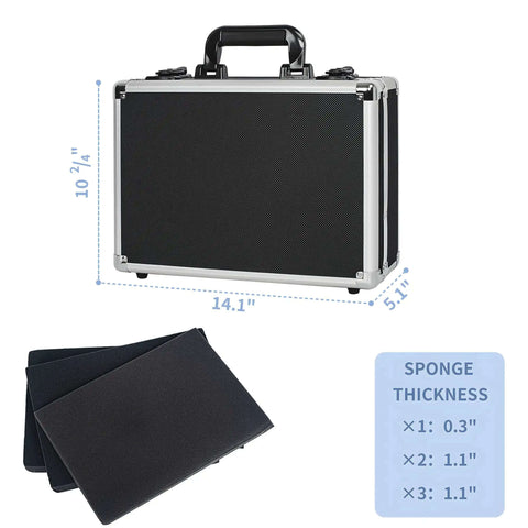 14 Inch Hard Shell Carrying Case Built Tough For Cameras Lenses Guns And Tech Featuring Impact Resistant Foam Insert and secure latches.