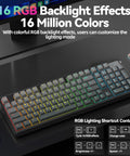 Top Shelf Triple Mode Wireless Gaming Mechanical Keyboard With Full Number Pad And Slick Volume Knob Seamless Bluetooth And Usb C Wired Flex For Pro Gamers showcasing 16 RGB backlight effects and colorful keys.
