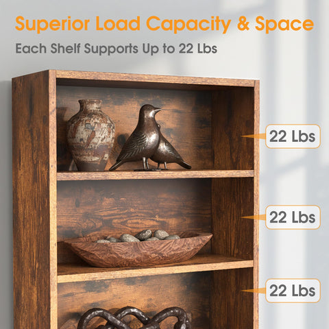 Straight Up Sturdy Five Tier Bookshelf Featuring Roomy Open Shelves For Prime Display And Zero Clutter Storage Plus High Quality Dope Living Room Decor Accents with decorative items on open shelves, showcasing load capacity.