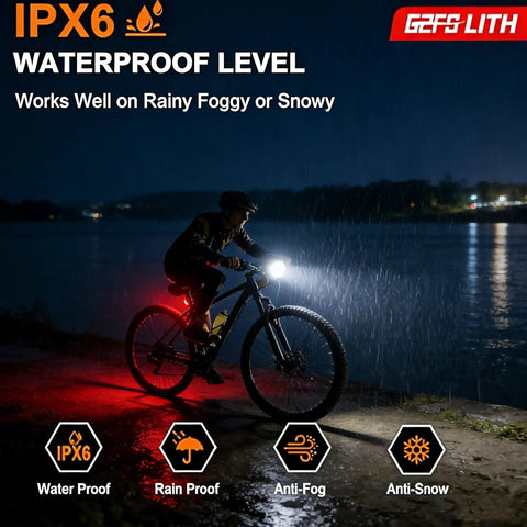 Cyclist using Type C Rechargeable LED Bike Front And Rear Light Set For Night Riding IPX6 Waterproof Safety Headlight And Taillight