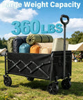All Terrain Folding Wagon With Heavy Duty Frame And 360 Lbs Capacity Utility Cart loaded with camping gear outdoors.