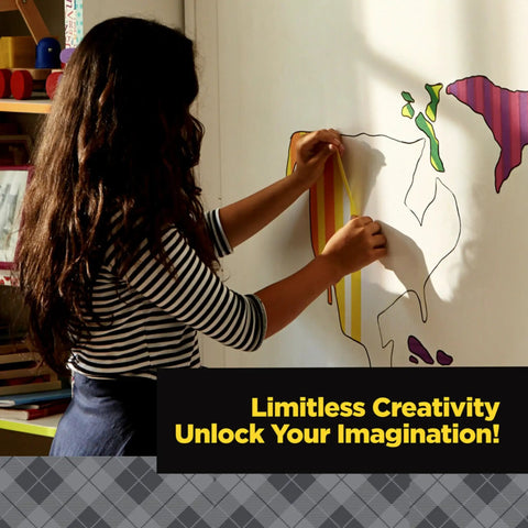 Child using Colored Masking Tape Set, Six Colorful Rolls For Classroom Organization And School Projects on wall map.