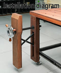 Heavy Duty Woodworking Leg Vise Kit with Inertia Driven Handwheel and X Bracket installed on a workbench