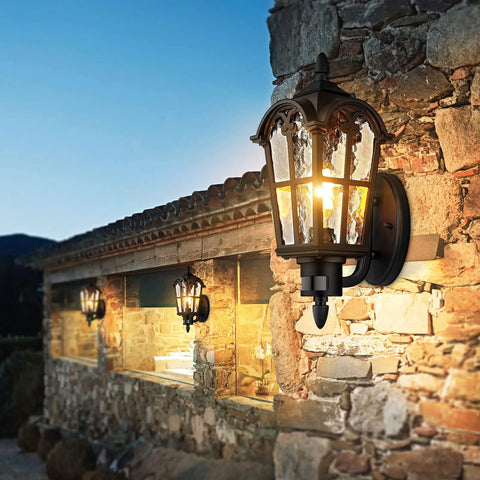 16 Inch 2 Pack Large Motion Sensor Outdoor Wall Lights Dusk To Dawn Porch Lights Wall Mount Vintage Exterior Sconce Lanterns Black