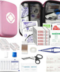 277Piece Compact Emergency First Aid Kit For Car Travel And Go To Outdoor Adventures Pink Portable Trauma Supplies Bag shown open