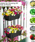 Level Up Your Porch Decor With This Ace Two Tier Railing Planter Box Set Black Window Boxes for Balcony Deck Garden displaying colorful flowers.