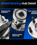 Close-up of 2 Pack Front Wheel Bearing And Hub Assembly For Subaru Forester Impreza Legacy Outback XV Crosstrek 5 Lug With ABS Compatible Durable Hub Kit Easy Install showing steel durability, shock reduction, OEM ball bearings.
