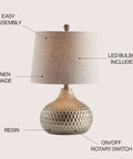 Antique Brown Honeycomb Resin Table Lamp With Teardrop Textured Base And Gray Linen Drum Shade LED Bulb Included