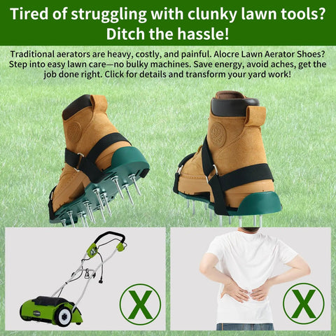 Lawn Aerator Shoes with Durable Spikes and Adjustable Straps, heavy-duty ABS construction, easy garden and yard tool, grass aeration