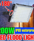 JUDYSSY Security Lights Led Floodlight Waterproof Spotlight Wall Light Ip65 Re, 200W flood light mounted at 180 degrees.