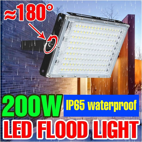 JUDYSSY Security Lights Led Floodlight Waterproof Spotlight Wall Light Ip65 Re, 200W flood light mounted at 180 degrees.