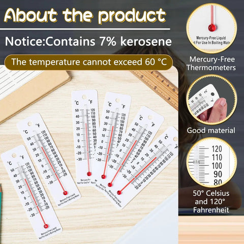 20 Pack Mercury Free Science Thermometers Dual Scale For Classroom Teaching Tools Boiling Point Safe Student Lab Supplies White Durable Easy To Read And Kid Friendly, 1.5x5.5 in PVC