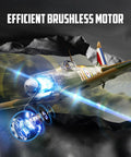 Brushless RC Plane With 4 Channel Remote Spitfire Fighter RTF Gyro Stabilizer shown flying with efficient brushless motor highlight