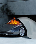 Car Fire Blanket 20ft By 30ft Large Fireproof Cover For Electric And Gas Vehicle Accidents in use, covering a burning car.
