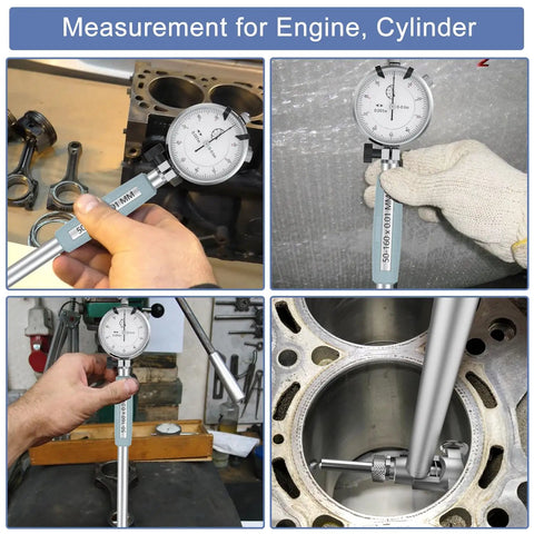 Dial Indicator Bore Gauge Set 2 To 6 Inches With 0.001 Inch Precision, used by mechanic for cylinder measurement.
