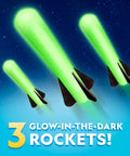 Three glow-in-the-dark foam rockets from the Air Rocket Launcher Kit With Glow In The Dark Foam Rockets Up To 100 Feet Kid Powered Outdoor STEM Toy