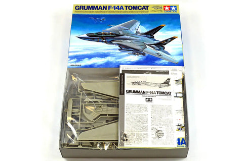 1 To 48 Scale Grumman F-14A Tomcat Model Kit For Builders Who Love DIY Airplane Builds Highly Detailed Plastic Parts Collectible Fighter Jet Kit With Realistic Cockpit Ideal Gift For Scale Model Fans in box with contents displayed