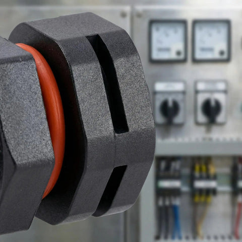 Close-up of 2 Pack IP68 Industrial Breather Vents M12x1.5 Thread showing black valve and orange seal, used for electrical cabinets.