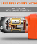 Heavy Duty 2500 lb Electric Winch 12V DC With 30ft Synthetic Rope For UTV ATV Boat Recovery Kit Quick Mount Plate And Hardware 153 To 1 Gear Ratio High Efficiency Easy Install Emergency Extrication Ready, 12V motor cutaway