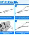 Operating steps for Heavy Duty Fishing Crimping Pliers Kit with 500 Pcs Crimp Sleeves in use on steel wire.