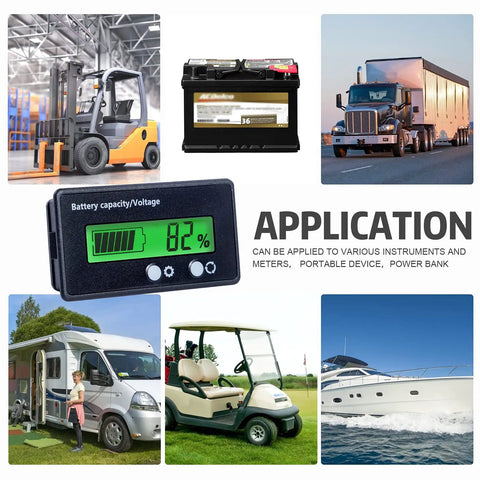 Heavy Duty Battery Capacity Indicator And Digital Voltage Monitor For 12V To 84V Systems with LCD Display in Various Applications