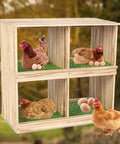 Chickens in a wooden coop using 9 Pack Nesting Pads For Chicken Coop 13 By 13 Inch Washable Reusable Nest Box Pads Made With TPU Material