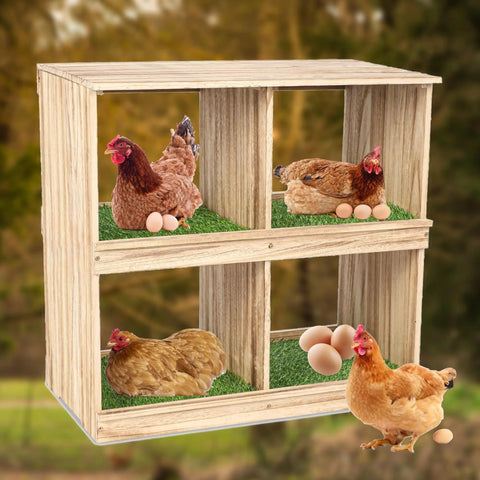 Chickens in a wooden coop using 9 Pack Nesting Pads For Chicken Coop 13 By 13 Inch Washable Reusable Nest Box Pads Made With TPU Material