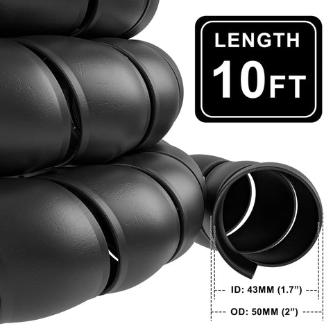 Hydraulic Hose Protector Spiral Wrap, 2 Inch Outer Diameter, 10 Foot Length, black polypropylene sleeve, close-up view