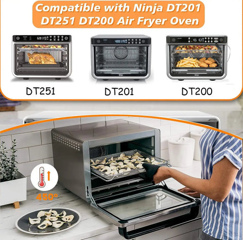 Person using Heavy Duty Stainless Steel Air Fryer Basket Replacement Tray in Foodi XL Oven for dehydration