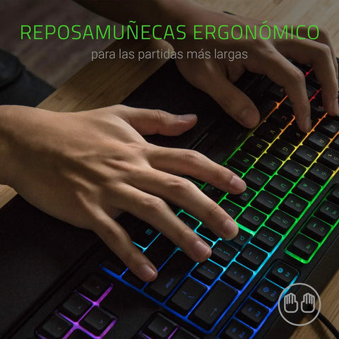 Badass Gaming Keyboard Featuring Mechanical Membrane Keys Dope RGB Lighting Smooth As Silk Typing And Killer Tactile Click Feel Built For Players Who Want Top Shelf Performance Without Breaking The Bank with ergonomic wrist rest
