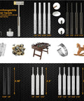 Non Slip Bench Block Kit With Universal Gun Block And Pro Pin Punch Set, showing interchangeable hammer heads in chrome vanadium steel.