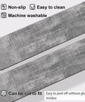 Image of two grey textured non-slip stair treads for wooden steps indoor carpet with rubber backing 15 pack 8x30 inches.