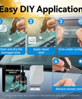 All In One Windshield Crack Repair Kit For Cars And Auto Glass Chips Quick Fix Glass Repair Tool For Windshields And Windows Easy Resin Bond To Restore Clarity And Strength Fast Without Replacing It image showing DIY steps on car window
