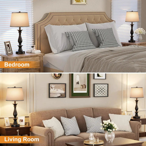 Modern USB Table Lamps Set Of 2 For Living Room And Bedroom With USB Charging Ports 28 Inch Desk Lamps For Nightstands Gray Finish Charges Phones And Tablets When Off Or On Easy Switch