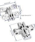 Six Packs Hidden Door Hinges Cross Style 180 Degree Concealed Hinges For Doors And Kitchen Cabinets In Tough Stainless Steel 0.47 Inch Wide By 1.65 Inch High with diagram measurements