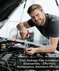Person using 5 Piece Electrical Disconnect Pliers Kit With Gloves For Quick Release Auto Connector Tool on car engine
