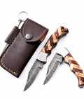 Handmade Damascus Pocket Folding Knife With Olive Wood Handle For EDC And Camping Tough As Nails 150 Layer Damascus Blade